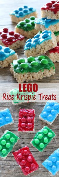 Lego Rice Krispie Treats from The Stay At Home Chef. Perfect for a Lego Birthday Party or a birthday treat for school. Kids will go crazy over these! Complete recipe and instructions with video tutorial.