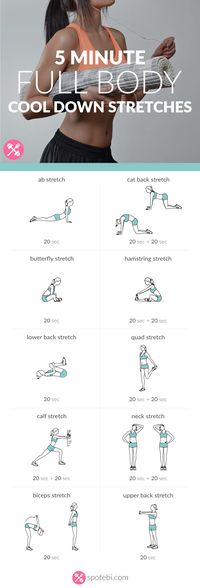 Stretch and relax your entire body with this 5 minute routine. Cool down exercises to increase muscle control, flexibility and range of motion. Have fun!<br /> http://www.spotebi.com/workout-routines/5-minute-full-body-cool-down-exercises/