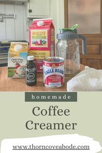 My fave coffee creamer started adding a bunch of unnecessary ingredients so I learned to make my own. So easy and delicious!

1 3/4 cups Half and Half, or equal parts Milk and Heavy Cream
14 oz Sweetened Condensed Milk (add to taste)
1 Tbsp Real Vanilla Extract
Pour it all in a jar together and shake!

#coffeecreamer #homemade #simplerecipe #homademadecreamer #thorncoveabode #southernkitchen #coffee #recipe 