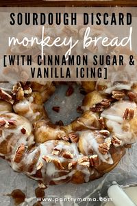 Sourdough discard monkey bread is a delicious cinnamon pull apart sourdough bread with brown butter sauce and vanilla icing. 100g of discard.