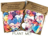 These bright, plantable hearts are 100% handmade from recycled cotton seed paper and embedded with a variety of wildflower seeds. Once planted, the seed paper will sprout into an array of beautiful bee-friendly flowers. Ideal for crafts, card making, small business thank you's, eco confetti, DIY wedding favours, party bag fillers, memorials, to plant in loving memory and more. Featuring a mix of floral & rainbow designs. Plastic free packaging! *We can accommodate custom colour requests but plea