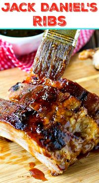 Fall off the bone tender Jack Daniel’s Ribs are slow-cooked in the oven and finished off on the grill. Basted with a sweet and spicy whiskey-spiked sauce.