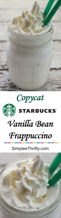 Copycat Starbucks Vanilla Bean Frappuccino! These are not only delicious but I love that you don't have to break the bank to enjoy these awesome treats! Perfect treat on a hot summer day!