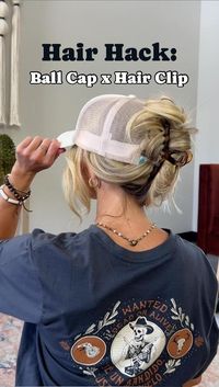 Quick and easy hair hack 🧢 comment LINKS for these cute hats and clip! #hairtutorial #hairideas #truckerhats #hathairstyle #hairclips