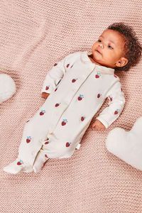 Red Strawberry JoJo Maman Bébé Embroidered Cotton Baby Sleepsuit