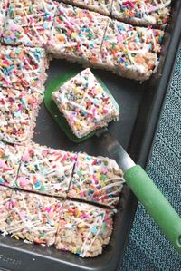 Whether you are celebrating someone's birthday or just want a delicious quick treat, these cake batter rice krispy treats are winners!