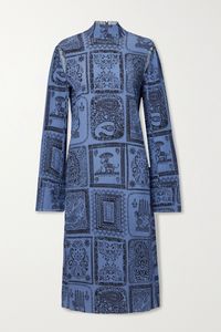 Acne Studios' dress is decorated with an intricate print featuring separated scenes of paisley swirls, animals and florals. Made from silk-rich blue and black crepon in a slightly loose silhouette, it has slim cutouts at the shoulders and raw edges that will fray with wear. Pair yours with combat boots.