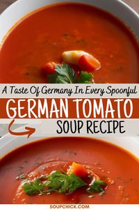 Discover the rich and comforting flavors of our German Tomato Soup Recipe! This hearty soup combines ripe tomatoes, aromatic herbs, and a touch of cream for a satisfying and flavorful dish that's sure to warm you up. Inspired by traditional German cuisine, this soup offers a harmonious blend of sweet, savory, and tangy flavors that will tantalize your taste buds.  #GermanTomatoSoup #HeartyFlavors #ComfortFood #CookingInspiration #TraditionalRecipes #SatisfyingSoups