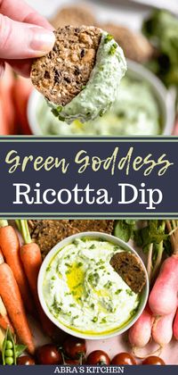 Green goddess ricotta dip creamy ricotta cheese with fresh herbs, garlic, and olive oil.  Simple enough to throw together at a moment's notice, delicious enough to make over and over again. Serve with fresh seasonal veggies!