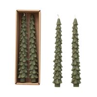 Set of 2 evergreen tree shaped unscented taper candle. 10"H Unscented