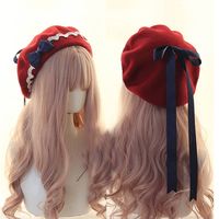 Option: Brown Bow + Pink Hat Royal Blue Bow + Wine Red Hat Royal Blue Bow + Off-White Hat Pink Bow + Off-White Hat Brown Bow + Camel Hat Brown Royal Blue Red Black Creamy-white Pink Diameter Length(cm)(inch) 56-58/22.04-22.83