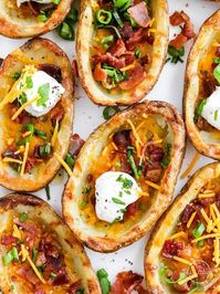 These crispy, oven baked potato skins make a crazy delicious appetizer that everyone is sure to love.