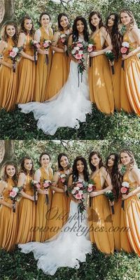 A-Line V-neck Long Cheap Yellow Chiffon Convertible Bridesmaid Dresses, TYP1363 #bridesmaiddresses #longbridesmaiddresses #yellowbridesmaiddresses