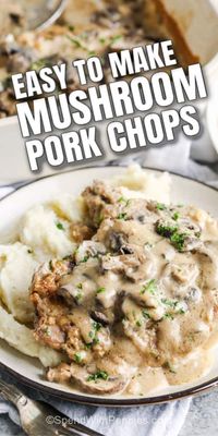 Cream of Mushroom Pork Chops are a delicious dish that requires no effort! Toss pork chops in a creamy sauce with mushrooms, then baked in the oven! #spendwithpennies #creamofmushroomporkchops #recipe #maindish #easy #creamy