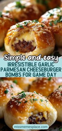 Elevate your game day snacks with these irresistible Garlic Parmesan Cheeseburger Bombs! This easy recipe wraps juicy, seasoned ground beef and melty cheddar cheese in a fluffy biscuit dough, creating the ultimate comfort food. Perfectly seasoned with garlic and topped with a sprinkle of parmesan, these bite-sized delights are sure to be the star of your next gathering. Serve them warm with your favorite dipping sauces and watch them disappear in no time!