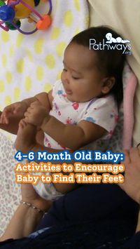 When baby “finds their feet,” they're getting familiar with their body and movements as they reach out with both hands to find their feet while on their back. Help baby reach this 4-6 month motor milestone by trying these 3 simple activities. Watch more video at Pathways.org. #babymilestones #babydevelopment #babyactivities #babytips #4monthold #pediatrictherapy #motordevelopment