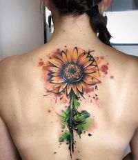 awesome watercolor sunflower tattoo © tattoo artist Ewa Sroka 💕🌻💕🌻💕🌻💕🌻💕