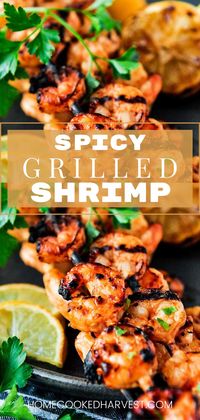 Spicy Grilled Shrimp is made with an amazing chili, lemon, and garlic marinade. This spicy grilled shrimp recipe is full of delicious flavors that will send your tastebuds soaring! This hot and spicy shrimp will be your new grilling fave.