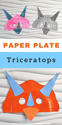 Easy Paper Plate Triceratops Mask. A fun arts and craft activity for kids who love dinosaurs. Perfect for preschool and kindergarten children. #dinosaur #artsandcrafts #preschool #kindergarten