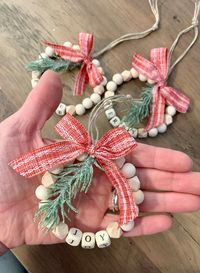 Mini Wood Bead Wreath Christmas Ornaments, Merry, Joy, Peace - Etsy