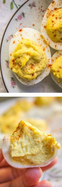 Deviled Eggs are an absolute must for Easter! This recipe is the classic version, nothing but mayonnaise, mustard, spices and perfectly cooked eggs. Okay and maybe a secret ingredient or two. from The Food Charlatan.