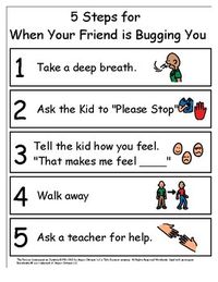 Do you have students who tattle?  Students who are working on self-advocay or problem solving conflicts with peers?  This product helps students identify what bothers them as well as how to address conflicts with peers.  This resource includes: -a visual for "What to do when your friends are bugging you" -differentiated worksheets for student to identify what bothers them -differentiated worksheets for students to independently identify appropriate ways to problem solve peer conflicts  For a blo