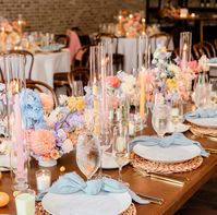 I looove all the florals and candles! The pops of blue keep things from getting too pastel. So pretty!