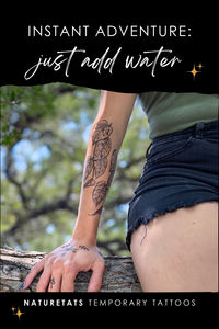 Temporary tattoos inspired by nature, tropical plants, american southwest, flora, fauna and more! ✨ Apply with water, lasts 2-5 days, comfortable, safe for skin! 🍃 All designs hand-drawn by Austin, Texas artist Allison Wilcoxen