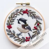 Chickadee Bird Embroidery Pattern, Winter Bird, DIY Embroidery Design, Winter Wreath Design, Holiday Embroidery, Christmas Embroidery Wreath - Etsy