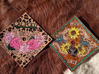 Graduate with a special momento of all your hard work and schooling with a custom tooled leather graduation cap topper. Message me to discuss everything you would like to incorporate on your one of a kind keepsake. Please plan ahead, they take a bit of time and everyone graduates around the same time!