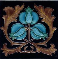 Tile V73D - Reproduction Art Nouveau Tile  - porteous nz - Tiles are aprox. 150mm x 150mm (6" x 6") or 150mm x 75mm (6" x 3").