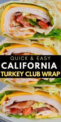 This California Turkey Club Wrap is packed with fresh vegetables, deli turkey and crispy bacon! The perfect easy wrap recipe! #turkey #wrap #avocado