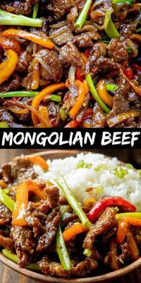 Delicious Mongolian Beef Recipe is made with juicy beef strips, sauteed bell peppers and onion all coated in a delicious savory sauce. It's best served over hot steamed rice. #letthebakingbegin #mongolianbeef #mongolianbeefrecipe #beefrecipe #beef