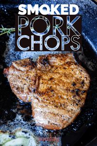 Traeger Smoked Pork Chops Recipe - These pork chops sit in a simple brine, and then get smoked and seared. They're tender, and loaded with savory flavor.#bbq #traeger #recipe #pork