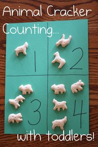 animal cracker counting.   Could be done with higher numbers. Could also be done with simple addition.