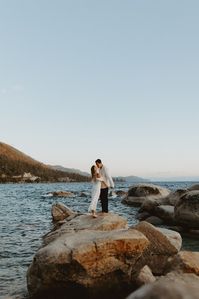 Dreamy engagement photos at Lake Tahoe are just what the soul needs! Shannon and Luke's Lake Tahoe engagement photos turned out so good! Obsessed with this adventure engagement session out on the lake and in the trees. If you're looking for some artsy engagement photos, check out my blog!