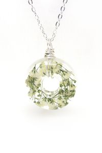 White Baby's Breath Necklace - Real Baby Breath in Resin - Pressed Flower Jewelry, Resin Necklace,