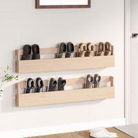 Keep your shoes organized and close at hand with these wooden wall-mounted shoe racks! Solid Pine: Solid pine is a beautiful natural material. Pinewood has a straight grain and the knots give the material its characteristic, rustic look. Crafted from solid pine wood, the shoe rack is strong and durable. Plenty of Storage Space: These wall-mounted shoe racks provide ample storage space to keep all your shoes within reach. Wall Mounted: These shoe racks take up no floor space at all. They are easy