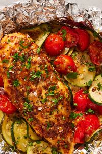 Honey Mustard Chicken, Tomato, & Zucchini Foil Packs