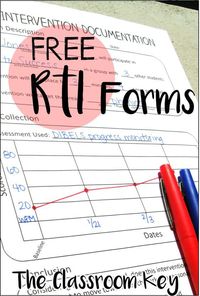 FREE RtI (response to intervention) forms for use by elementary school teachers when monitoring progress and documenting interventions