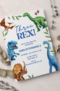 🏷️$1.99 📢Save Up to 25% 🎁 Let the excitement begin with our Dinosaur Birthday Invitation, an invitation that transports your guests back in time to a Jurassic celebration filled with laughter, games, and memories that will last a lifetime. Get ready to embark on a prehistoric adventure with our captivating invitation, setting the stage for an unforgettable dinosaur-themed party! 🔥 #dinosaur #birthday #dino #party #trex #safari #greenery #boy #three #third