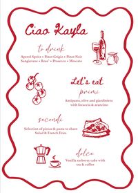 Italian Themed Menu Template Once purchased please message your event details and the file will be customised and emailed to you