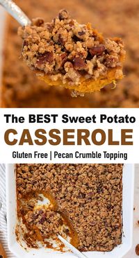 This sweet potato casserole with pecan crumble is the perfect blend of sweet and savory. It’s a classic Thanksgiving side dish that everyone will love. It’s also gluten free! Thanksgiving recipes gluten free.