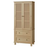 Homfa Narrow Wood Storage Cabinet, Decorative Pantry Furniture with Rattan Doors, Versatile for Living Room, Oak - Walmart.com