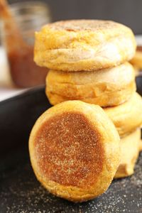 Delicious English muffins with pumpkin baked right in. These have the perfect blend of spices including cinnamon. Make these your perfect fall breakfast.