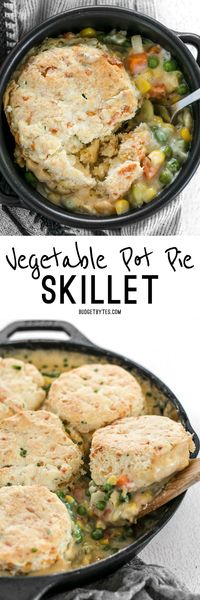 This rich and comforting Vegetable Pot Pie Skillet meal is made faster and easy for weeknight dinners thanks to frozen vegetables. BudgetBytes.com