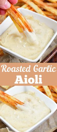 Roasted Garlic Aioli is probably the best dip for your fries you can every try! This easy garlicky dipping sauce will be the best friend for your fries, or a spread for your sandwiches and burgers.