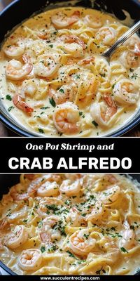 Dive into this Creamy One Pot Shrimp and Crab Alfredo! This indulgent dish combines tender shrimp, lump crab meat, and fettuccine in a rich, velvety Alfredo sauce for a decadent meal that's ready in no time.