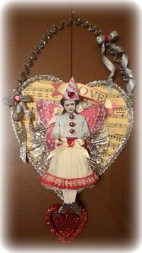 Vintage Inspired Valentine Fairy Altered Art Hanging Heart Collage