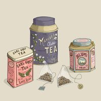 Vintage inspired tea tins (part of pattern on many products in "Tea themed" section of my Etsy shop)